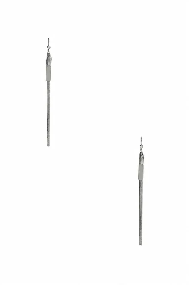 Women GUESS Jewelry SilverTone Snake Chain Linear Earrings Silver