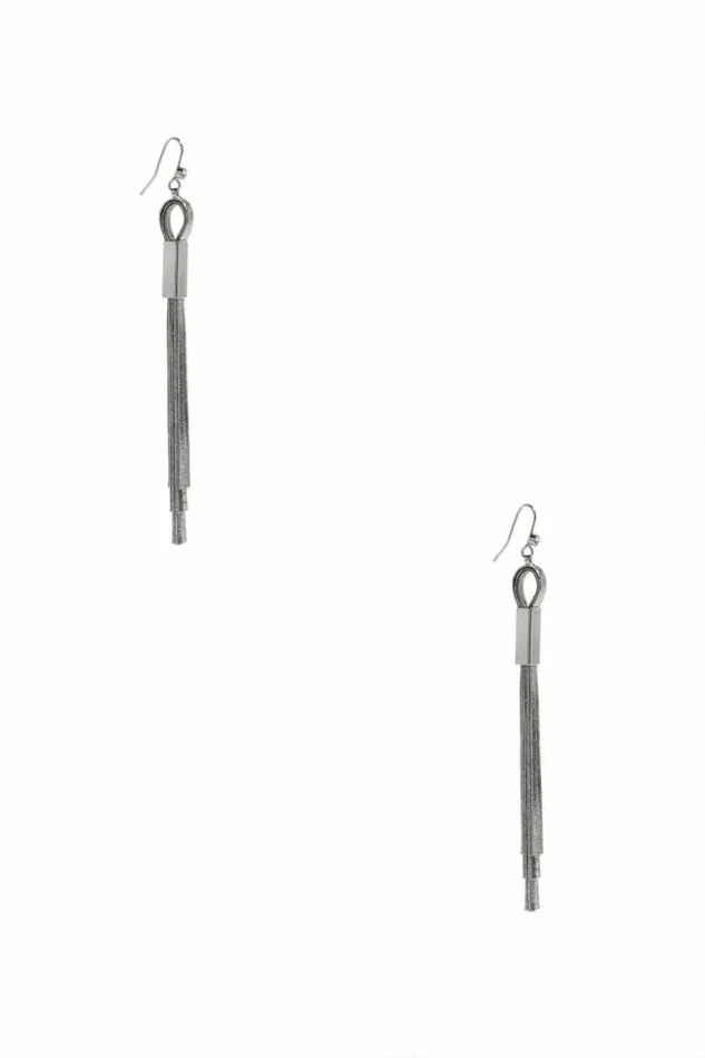 Women GUESS Jewelry SilverTone Snake Chain Linear Earrings Silver