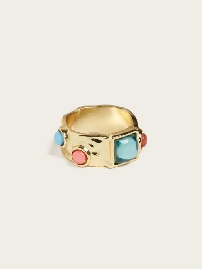 Women GUESS Jewelry Textured GoldTone Stone Ring Silvergold