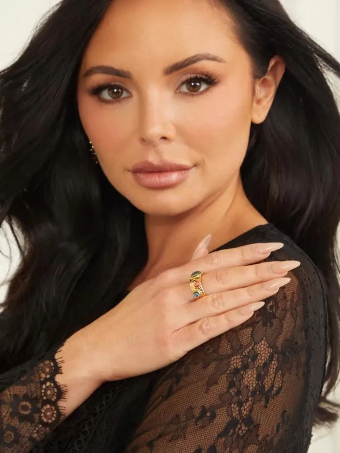 Women GUESS Jewelry Textured GoldTone Stone Ring Silvergold