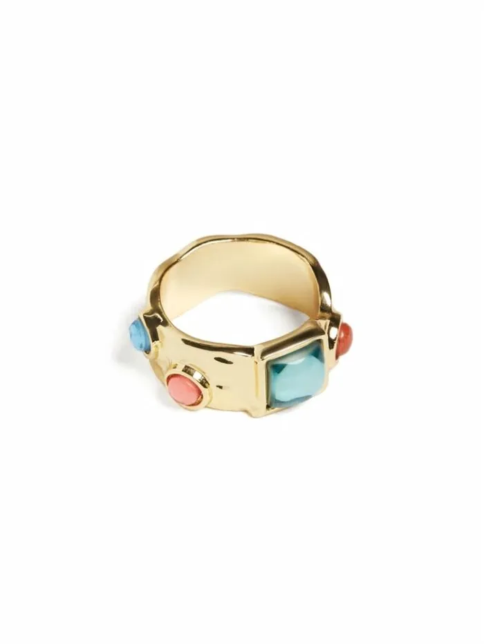 Women GUESS Jewelry Textured GoldTone Stone Ring Silvergold