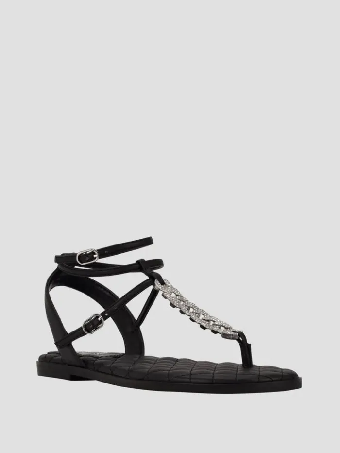 Women GUESS Sandals Brighti Chain TStrap Sandals Black1