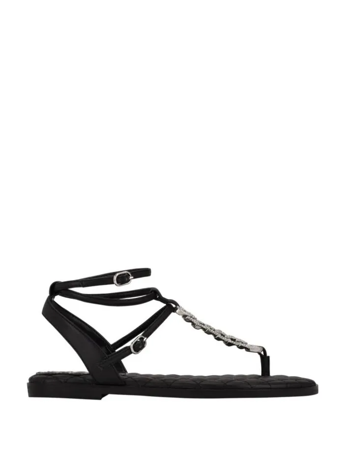 Women GUESS Sandals Brighti Chain TStrap Sandals Black1