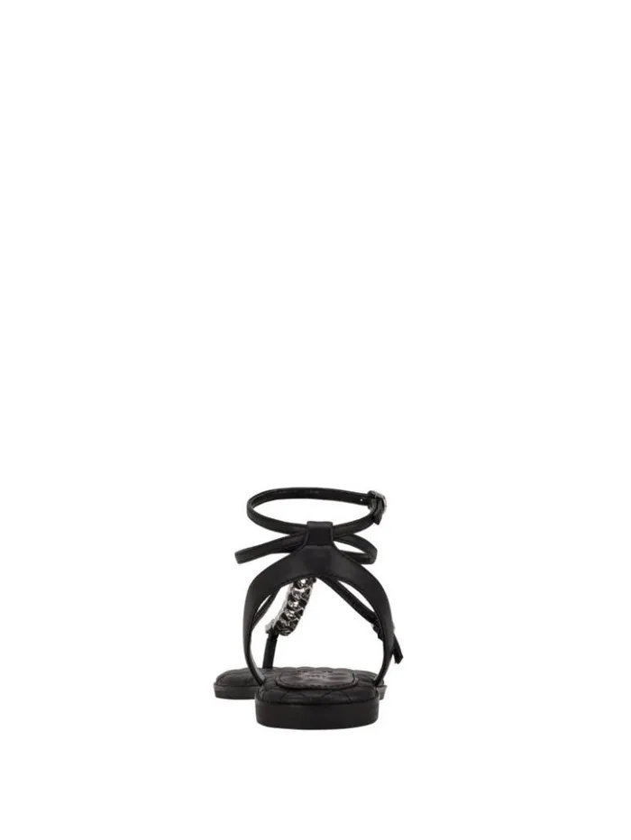 Women GUESS Sandals Brighti Chain TStrap Sandals Black1