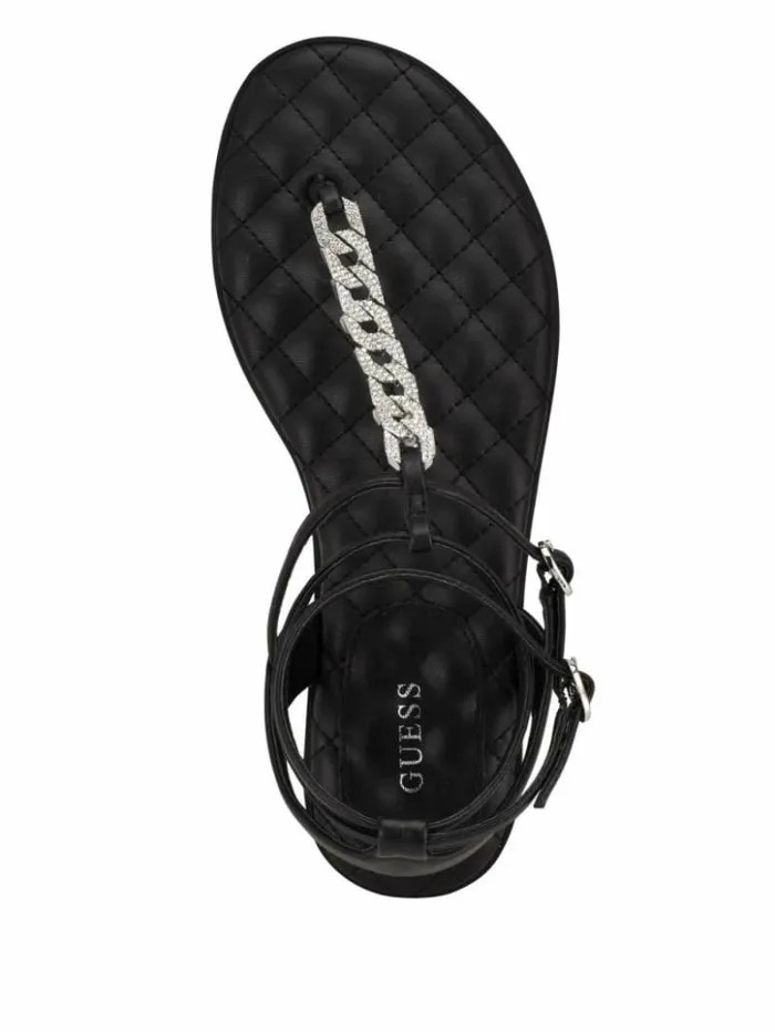 Women GUESS Sandals Brighti Chain TStrap Sandals Black1