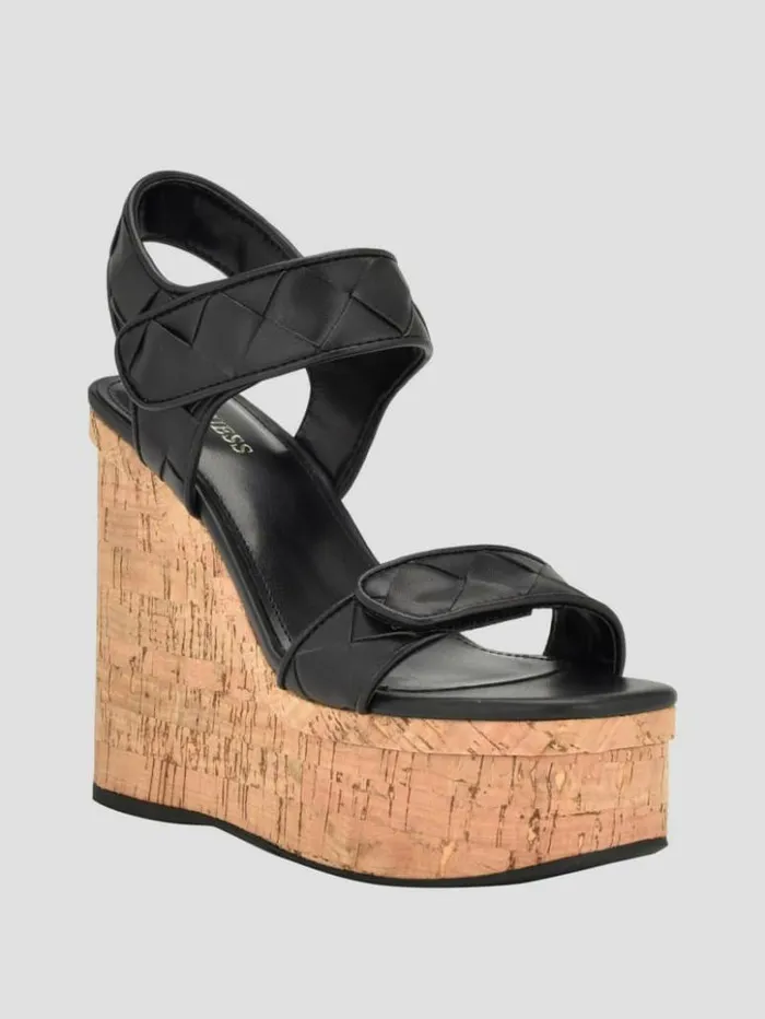 Women GUESS Sandals Cataline Wedge Sandals Black 002