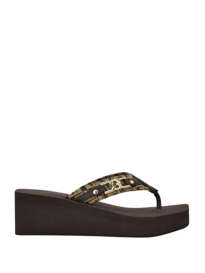 Women GUESS Sandals Ediva Wedge FlipFlops Medium Brown