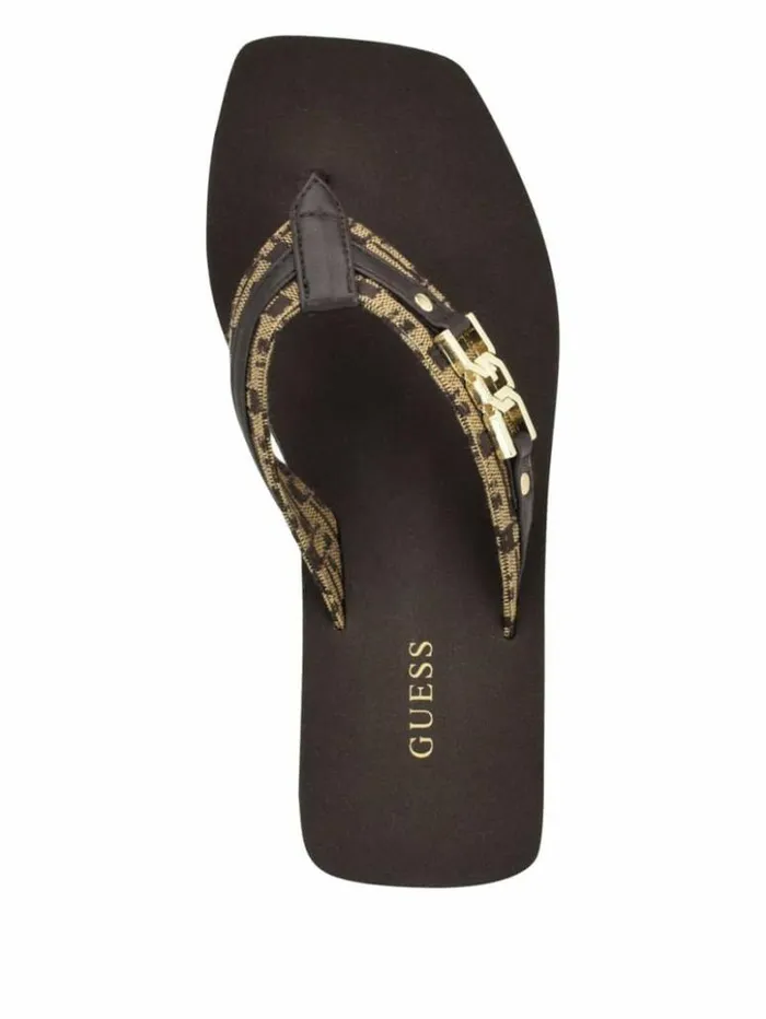 Women GUESS Sandals Ediva Wedge FlipFlops Medium Brown