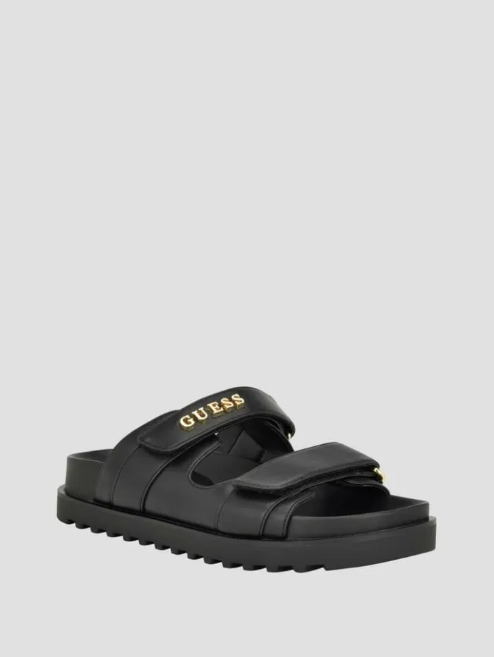 Women GUESS Sandals Fabulon TwoStrap Slides Black 001