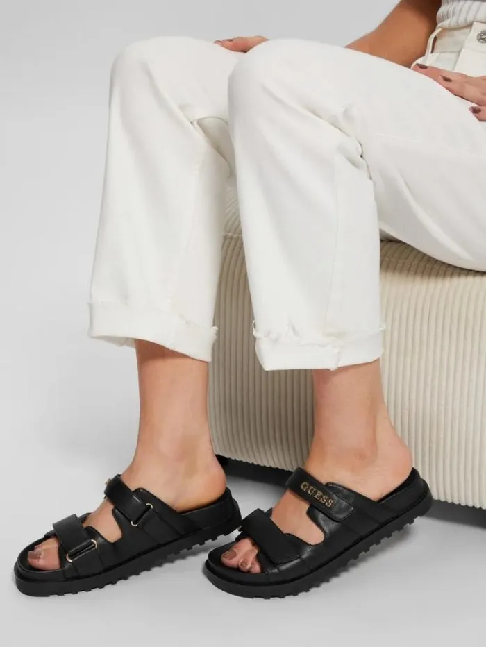 Women GUESS Sandals Fabulon TwoStrap Slides Black 001