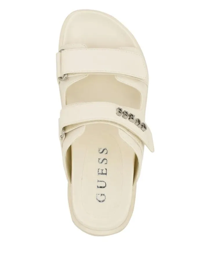Women GUESS Sandals Fabulon TwoStrap Slides Ivory 150