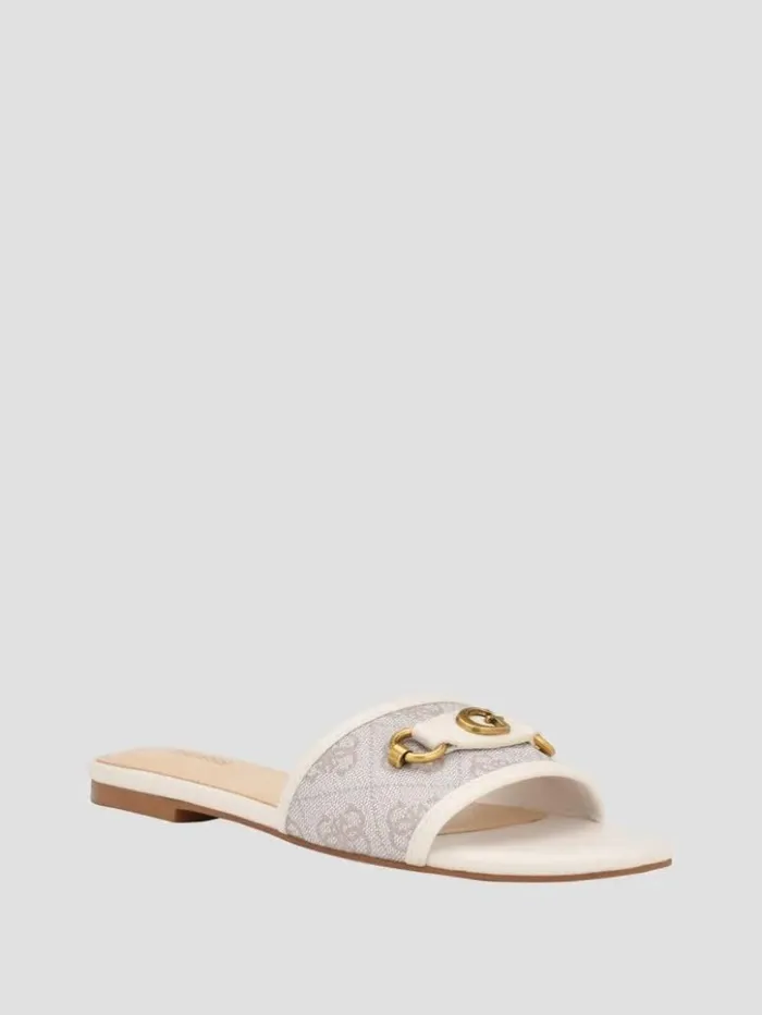 Women GUESS Sandals Hammi Logo Slide Sandals Ivory 150