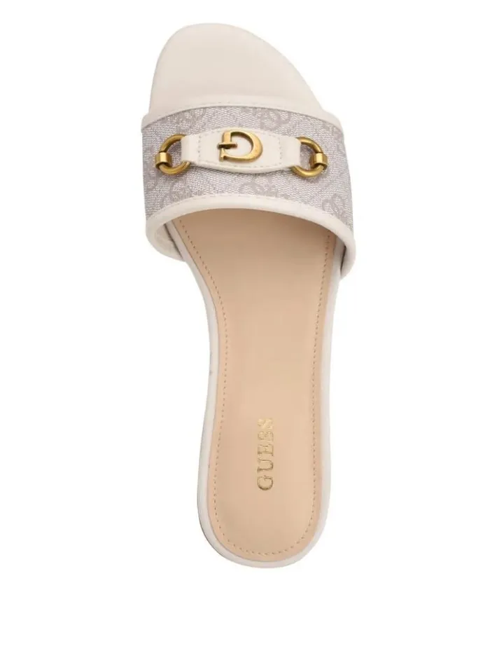 Women GUESS Sandals Hammi Logo Slide Sandals Ivory 150