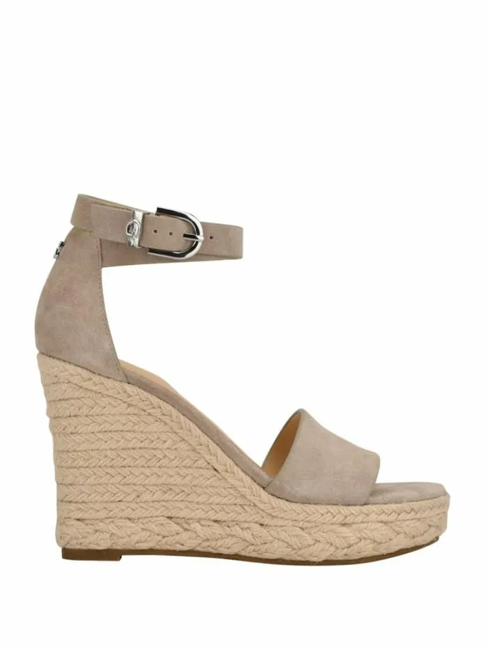 Women GUESS Sandals Hidy Suede Espadrille Wedges Taupe