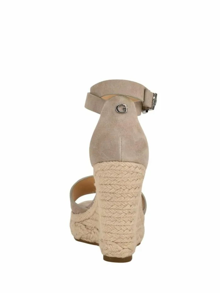 Women GUESS Sandals Hidy Suede Espadrille Wedges Taupe