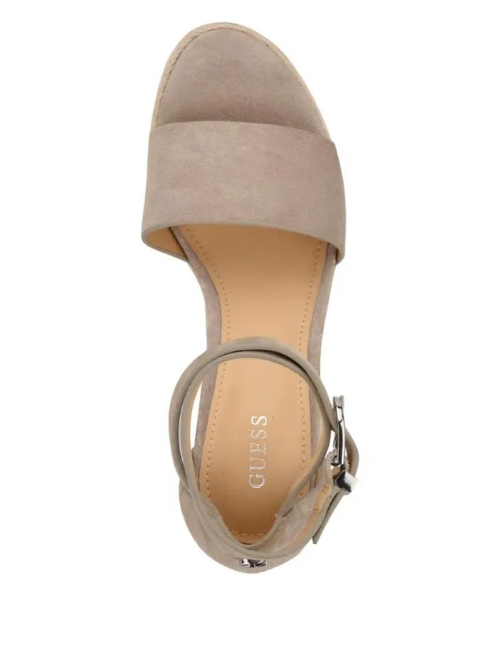 Women GUESS Sandals Hidy Suede Espadrille Wedges Taupe