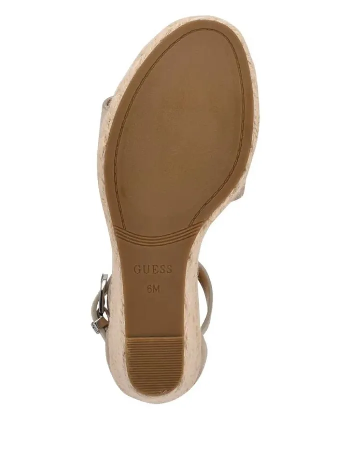 Women GUESS Sandals Hidy Suede Espadrille Wedges Taupe