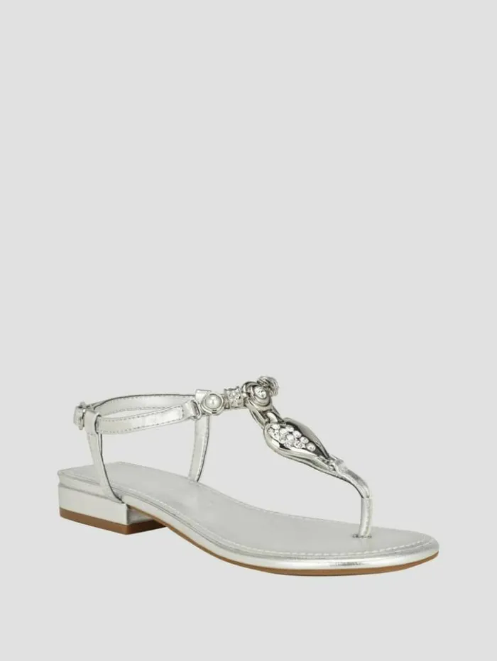 Women GUESS Sandals Jiarella TStrap Signature Sandal Silver 040