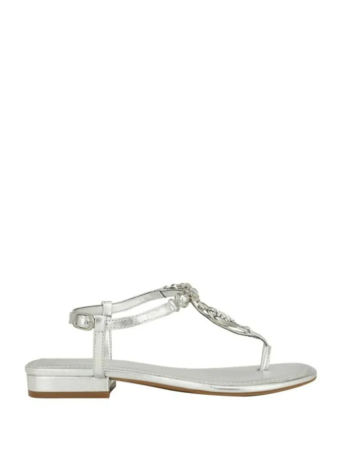 Women GUESS Sandals Jiarella TStrap Signature Sandal Silver 040