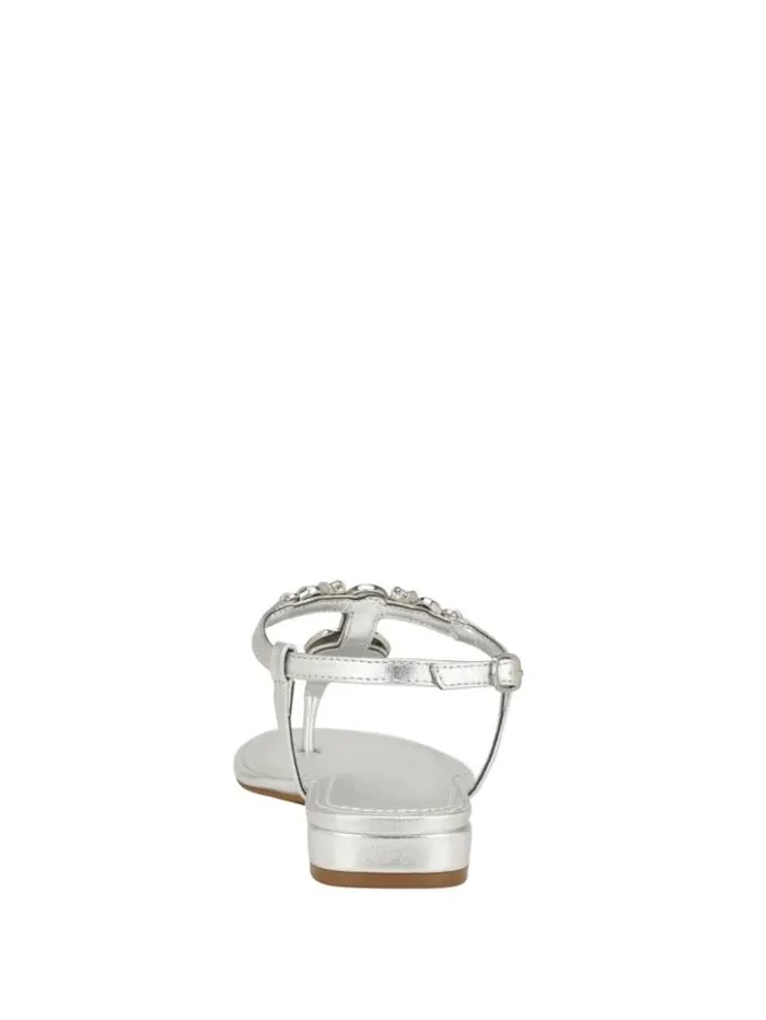 Women GUESS Sandals Jiarella TStrap Signature Sandal Silver 040