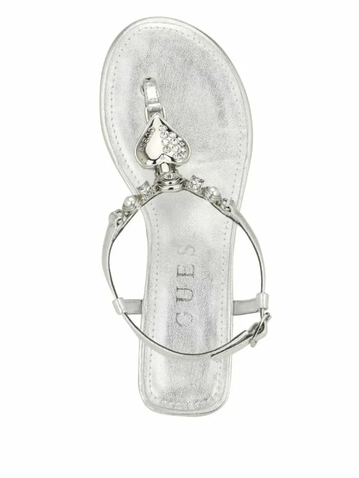 Women GUESS Sandals Jiarella TStrap Signature Sandal Silver 040