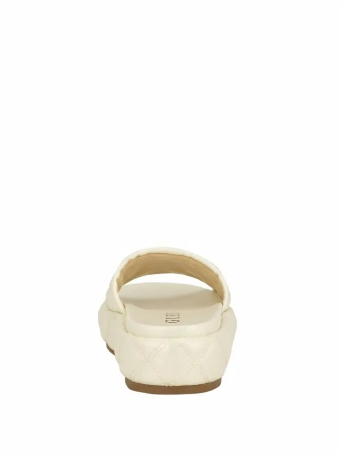 Women GUESS Sandals Longo Quilted Flatform Slides Ivory 150
