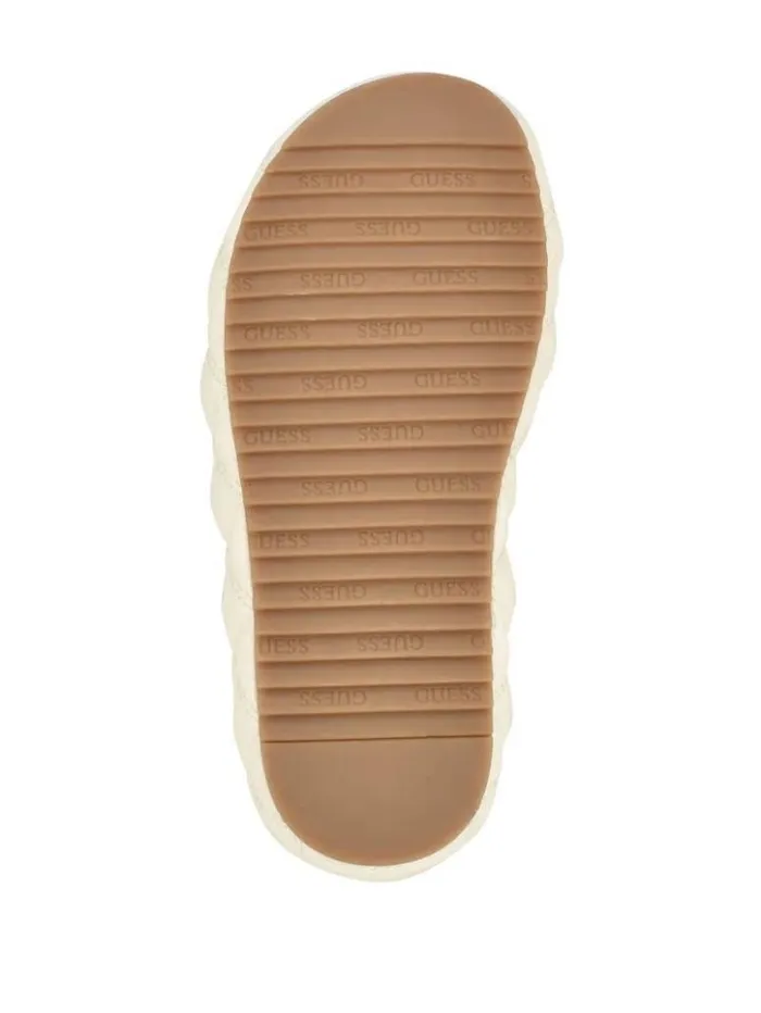 Women GUESS Sandals Longo Quilted Flatform Slides Ivory 150
