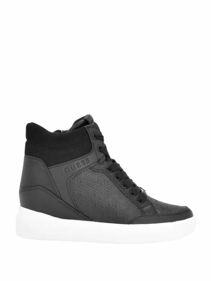 Women GUESS Sneakers Blairin Rhinestone Logo Wedge Sneakers Black Leather