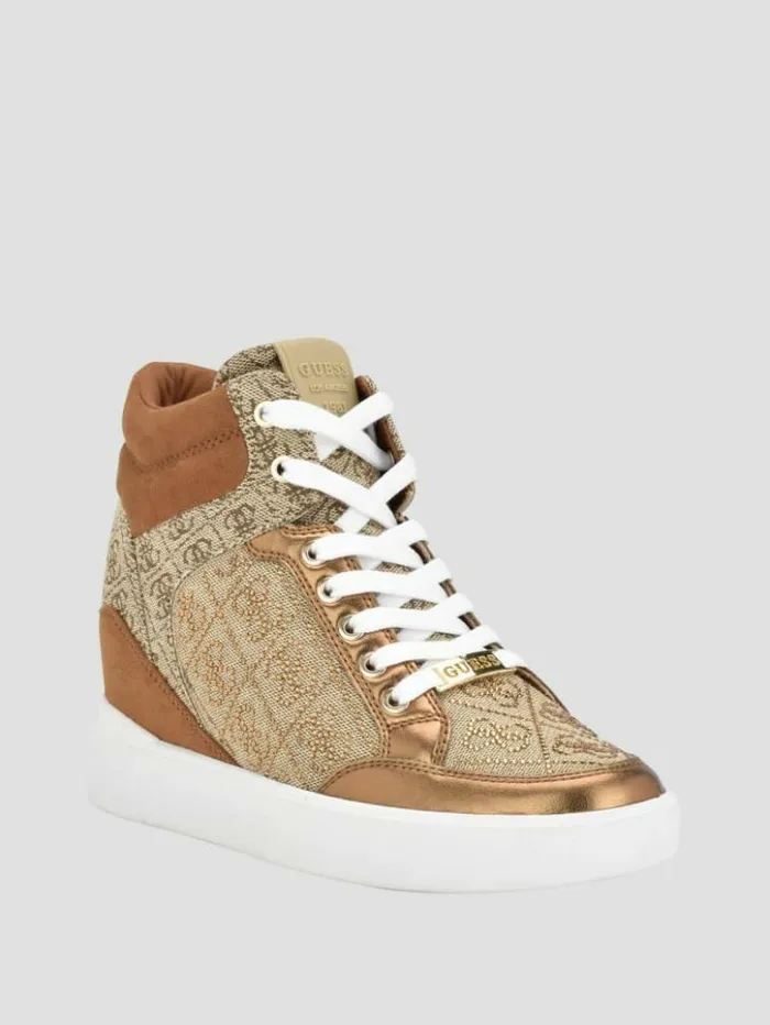 Women GUESS Sneakers Blairin Rhinestone Logo Wedge Sneakers Medium Brown