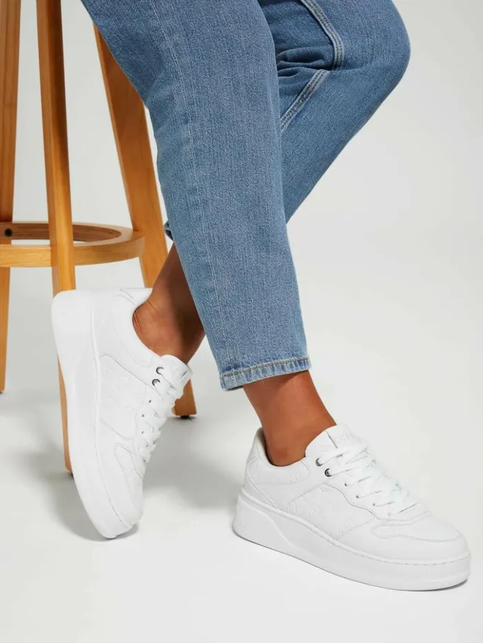 Women GUESS Sneakers Cleva Logo LowTop Sneakers Wht Floral