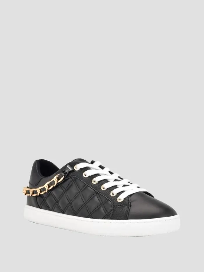 Women GUESS Sneakers Reney Chain Quilted Sneakers Black 001