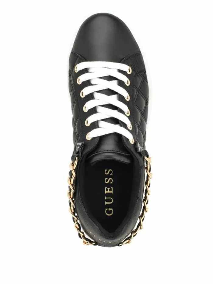 Women GUESS Sneakers Reney Chain Quilted Sneakers Black 001