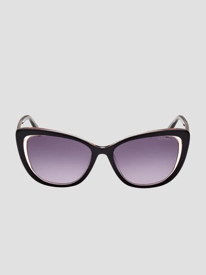Women GUESS Sunglasses Breast Cancer Awareness Cat Eye Sunglasses Silver