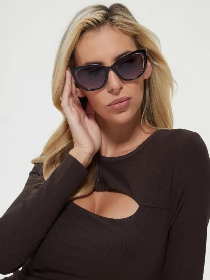 Women GUESS Sunglasses Breast Cancer Awareness Cat Eye Sunglasses Silver
