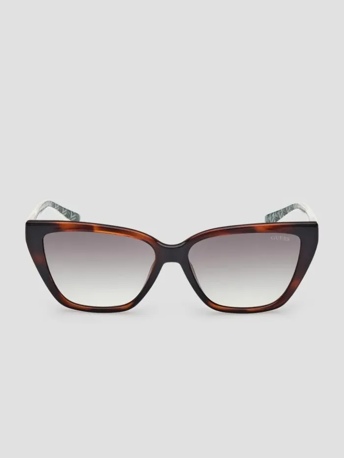 Women GUESS Sunglasses CatEye Signature G Sunglasses Dark Havana