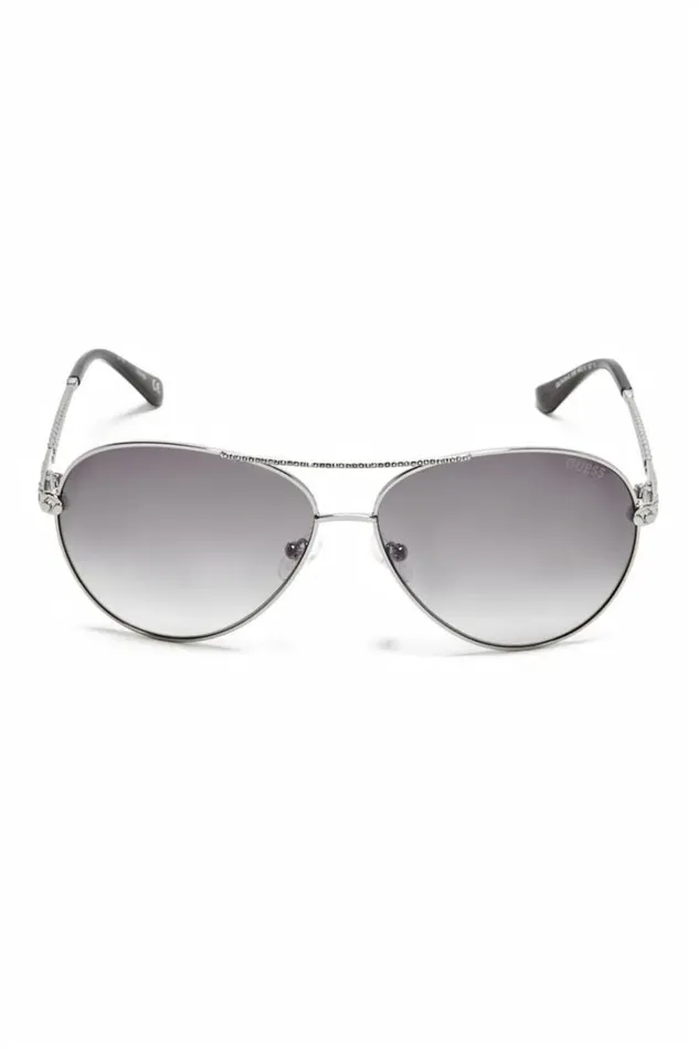 Women GUESS Sunglasses Catherine Rhinestone Aviator Sunglasses Beat Up Wash