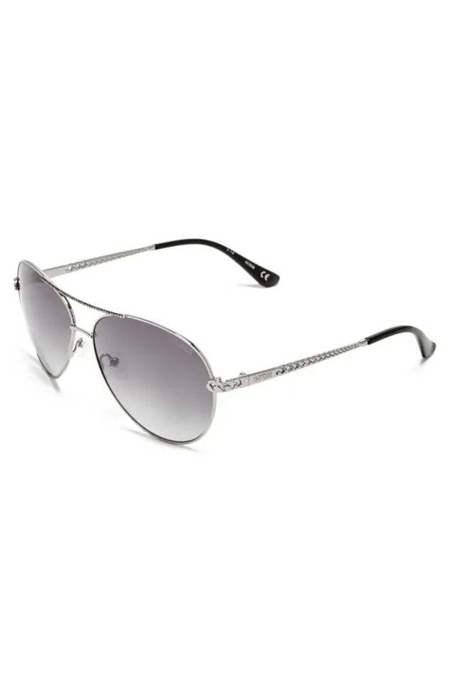 Women GUESS Sunglasses Catherine Rhinestone Aviator Sunglasses Beat Up Wash