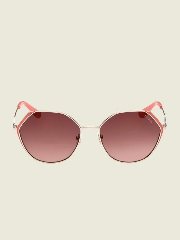 Women GUESS Sunglasses Colored Temple Geometric Sunglasses Tortoise