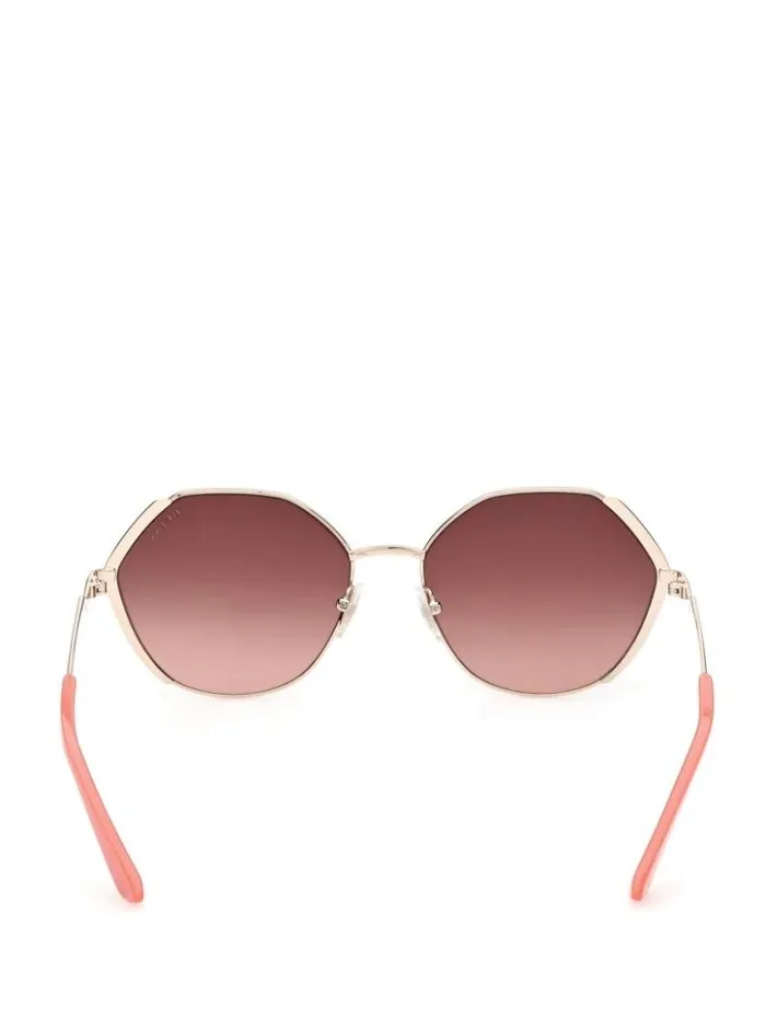 Women GUESS Sunglasses Colored Temple Geometric Sunglasses Tortoise