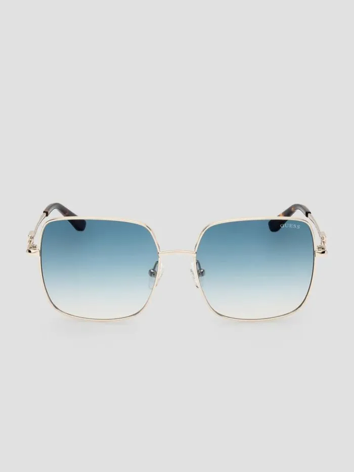 Women GUESS Sunglasses Oversized Square G Metal Sunglasses Gld