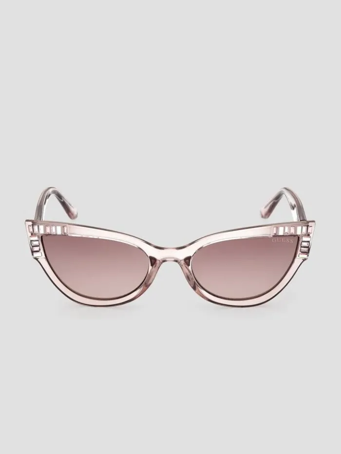 Women GUESS Sunglasses Plastic CatEye Stone Sunglasses Nude