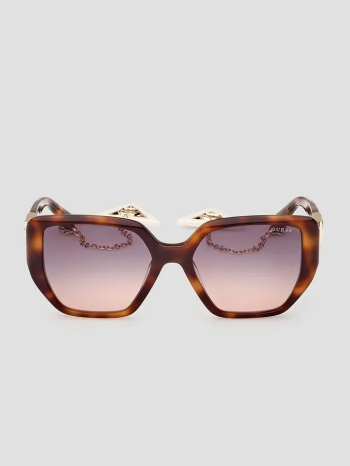 Women GUESS Sunglasses Plastic CatEye Sunglasses Tort