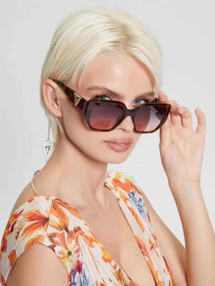 Women GUESS Sunglasses Plastic CatEye Sunglasses Tort