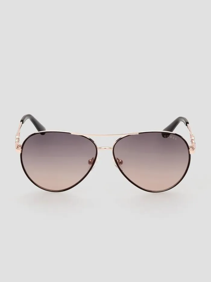 Women GUESS Sunglasses Square G Link Metal Aviator Sunglasses 05b black