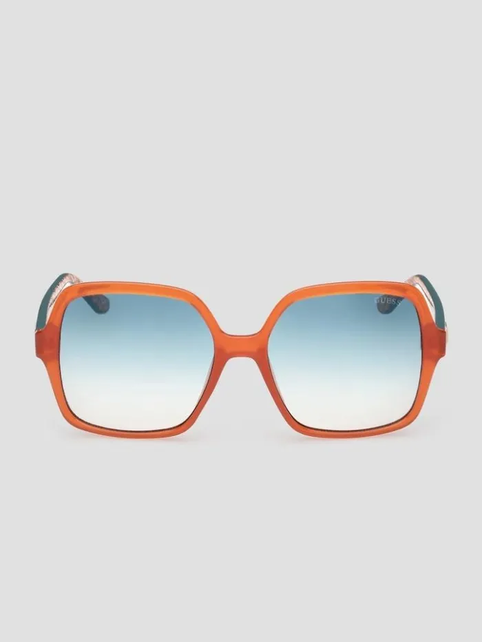 Women GUESS Sunglasses Square G Plastic Sunglasses Orange