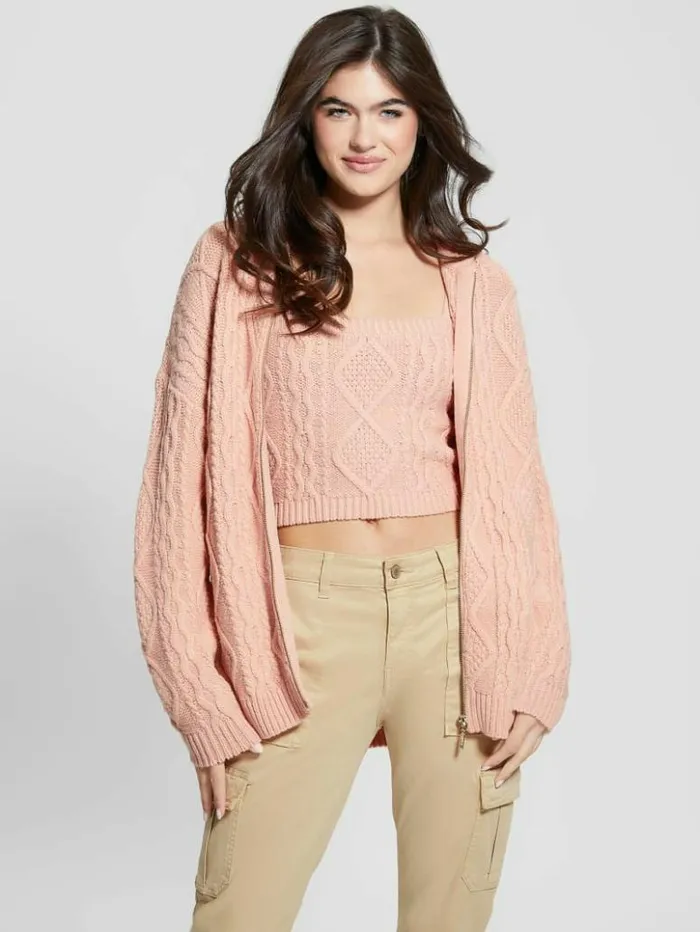 Women GUESS Sweaters and Knits Chiba FullZip Sweater Smooth Pink