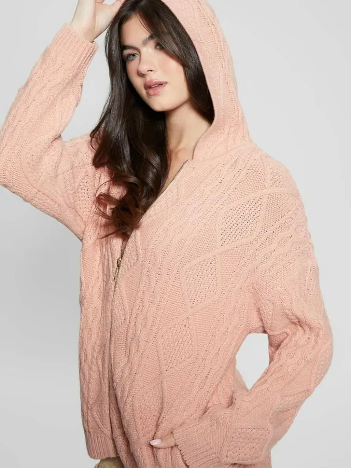 Women GUESS Sweaters and Knits Chiba FullZip Sweater Smooth Pink