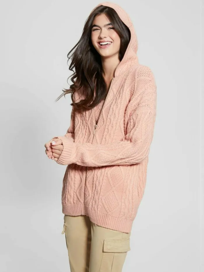 Women GUESS Sweaters and Knits Chiba FullZip Sweater Smooth Pink