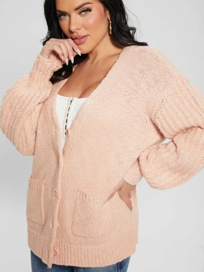 Women GUESS Sweaters and Knits Eco Hiro Knit Cardigan Sweater Smooth Pink Multi Women GUESS Sweaters and Knits Eco Hiro Knit Cardigan Sweater Smooth Pink Multi