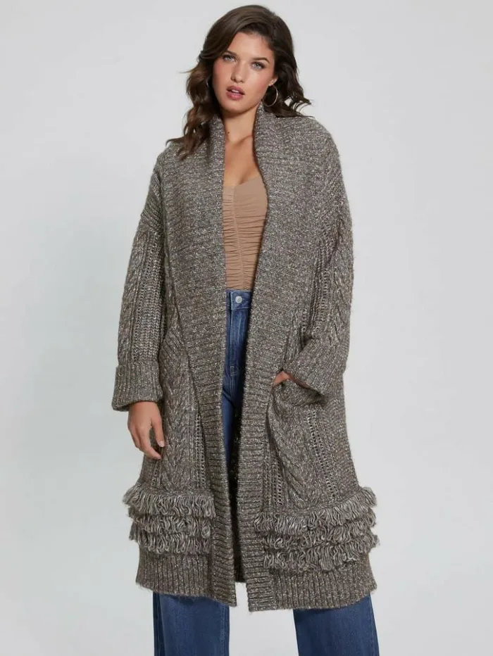 Women GUESS Sweaters and Knits Liliane Longline Cardigan Sweater Dark Coal Heather Women GUESS Sweaters and Knits Liliane Longline Cardigan Sweater Dark Coal Heather